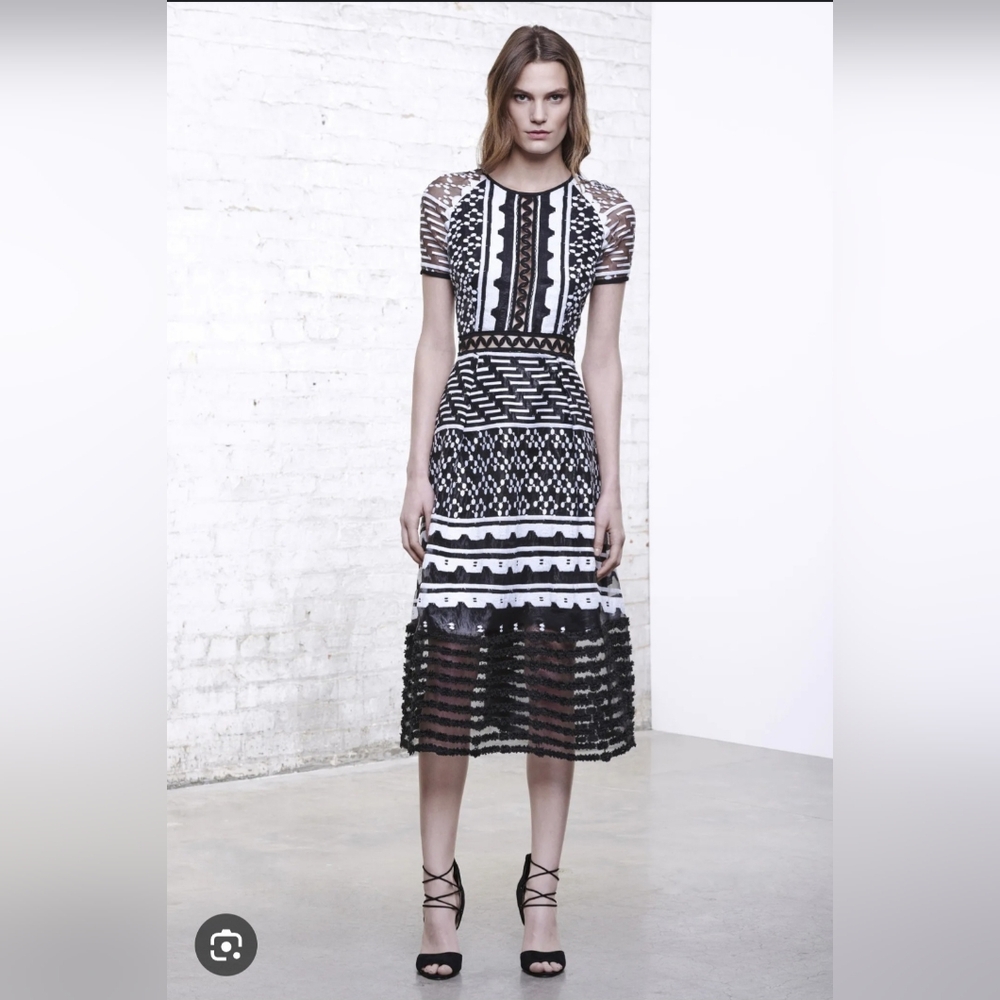 Elegant Black and White Patterned Jonathan Simkhai stripped midi length dress